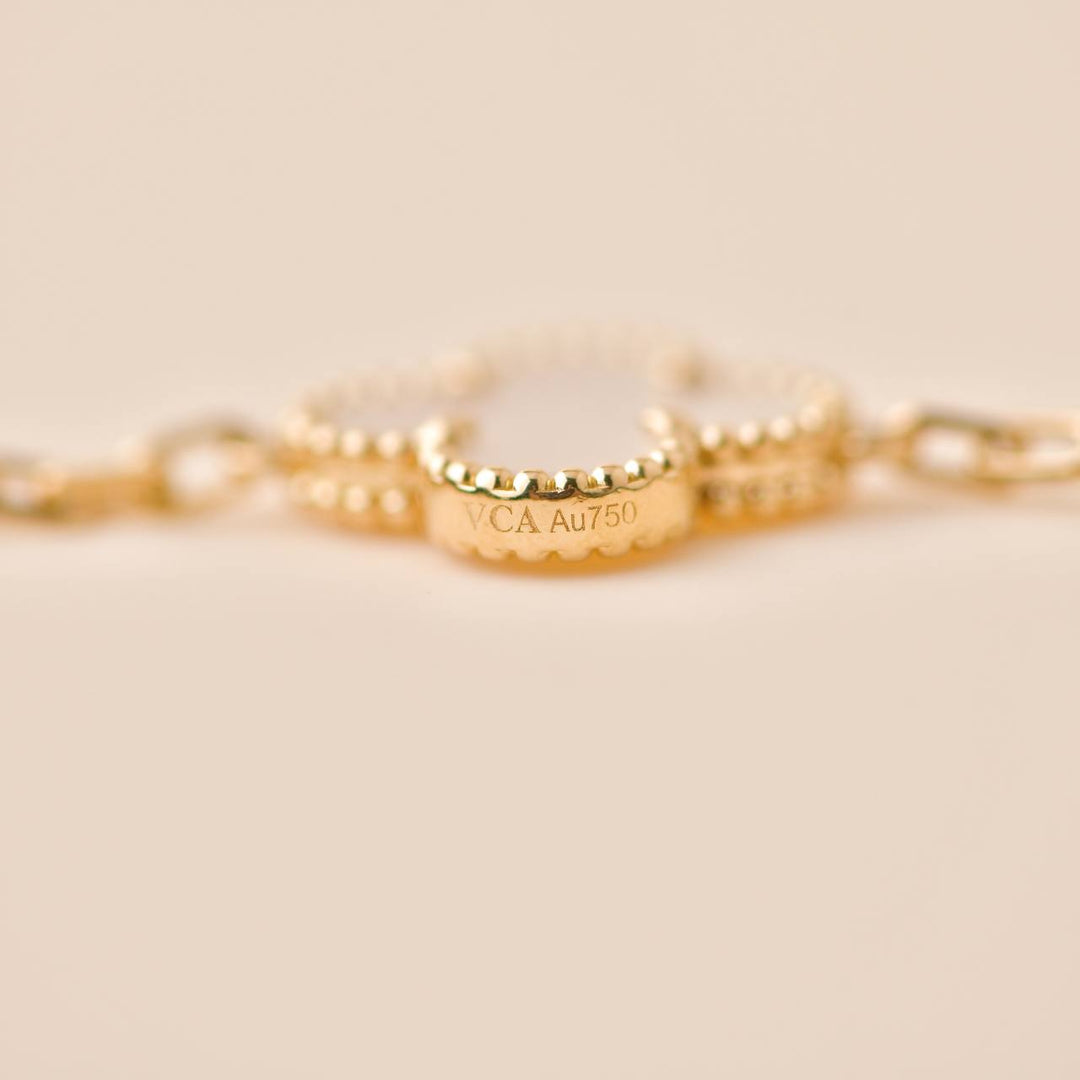 Preowned Van Cleef Vintage Alhambra 5 Motif  Mother of Pearl 18K Yellow Gold Bracelet