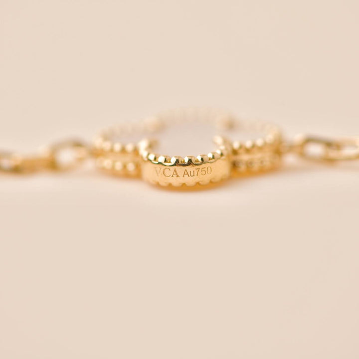 Preowned Van Cleef Vintage Alhambra 5 Motif  Mother of Pearl 18K Yellow Gold Bracelet