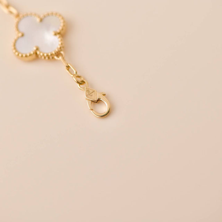 Second Hand VCA Vintage Alhambra 5 Motif  Mother of Pearl 18K Yellow Gold Bracelet