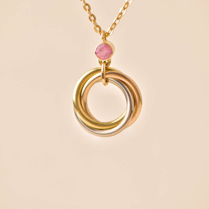 Second Hand Cartier Trinity Pink Sapphire Yellow Rose and White Gold Pendant Necklace