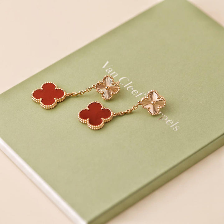 Second Hand Van Cleef & Arpels Vintage Alhambra Guilloché Carnelian 18K Rose Gold Earrings