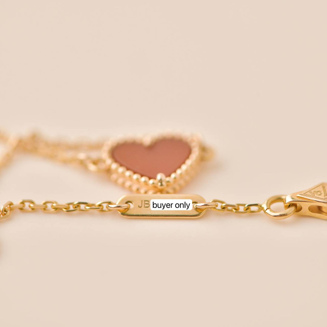 Second Hand Van Cleef Sweet Alhambra Carnelian Heart 18K Rose Gold Bracelet