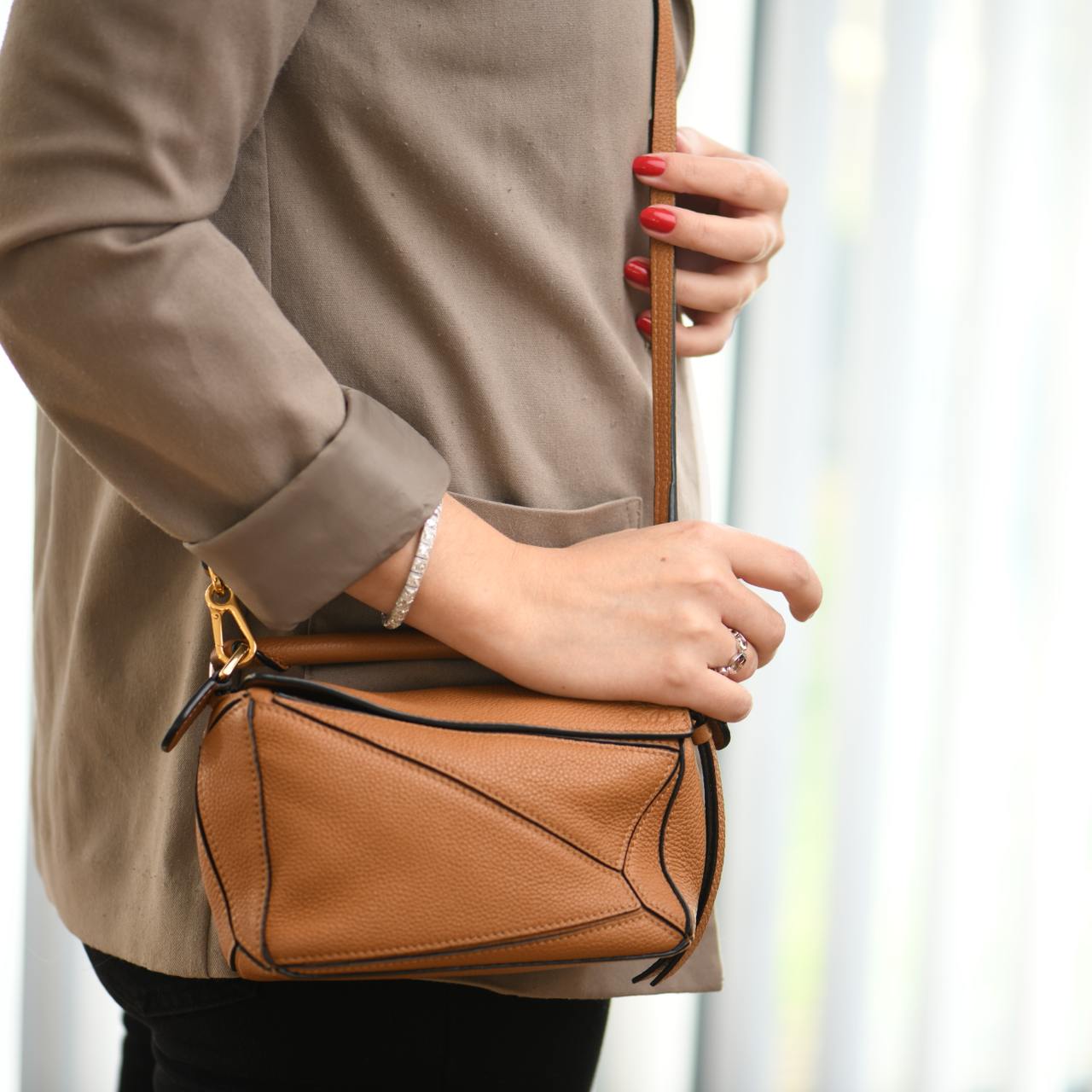 Loewe Mini Puzzle Leather Crossbody Bag in Light Caramel