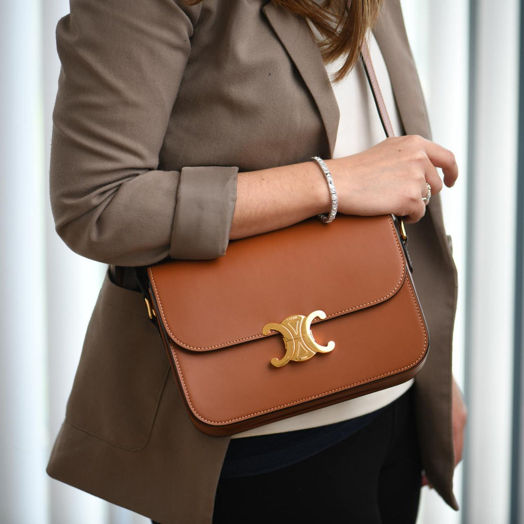 Celine Triomphe Leather Handbag Celine Triomphe Classique Tan