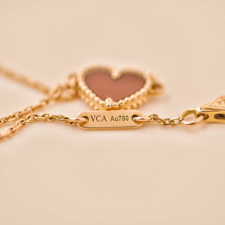 Preowned Van Cleef Sweet Alhambra Carnelian Heart 18K Rose Gold Bracelet