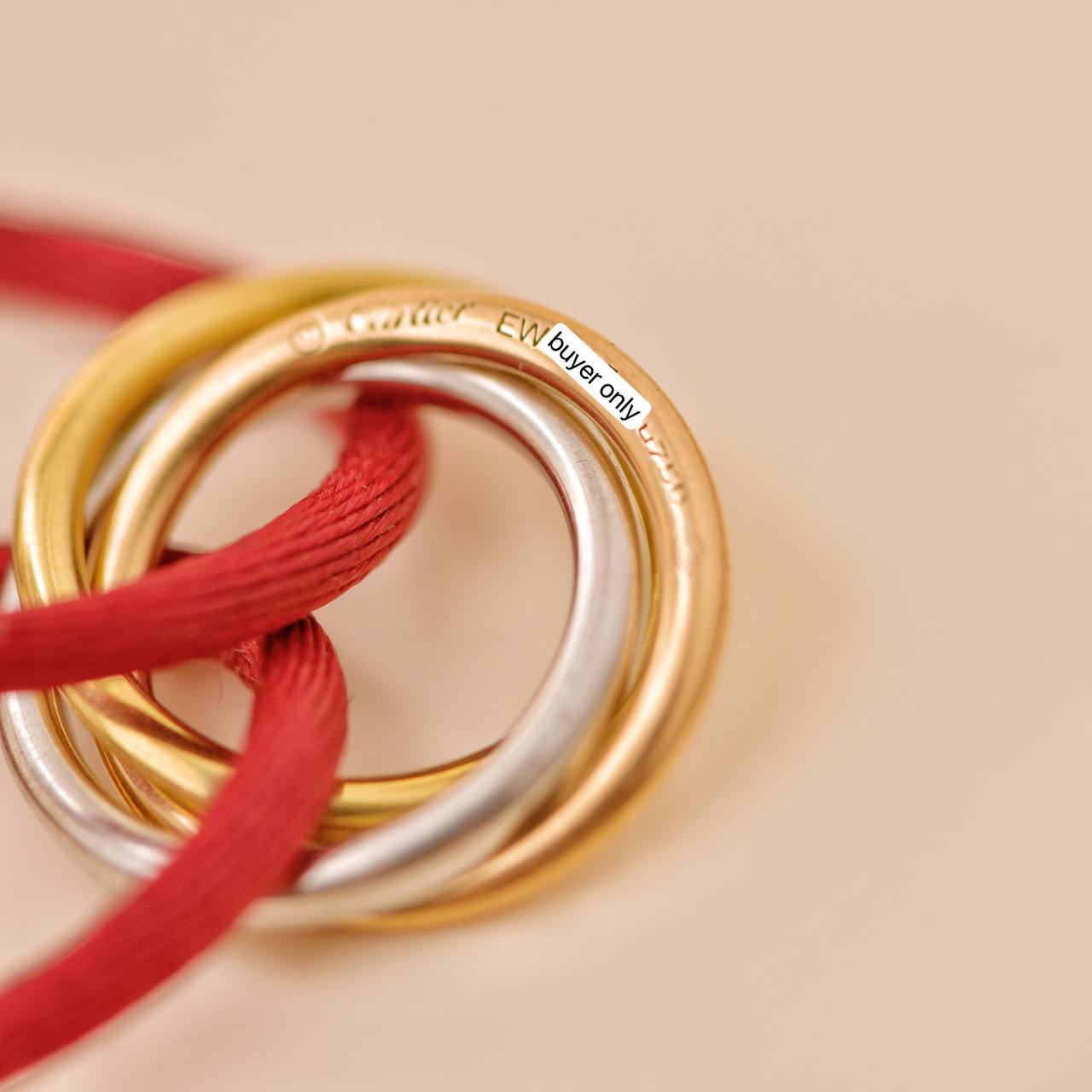 Cartier Trinity Diamond 18K Yellow Rose and White Gold Red Cord
