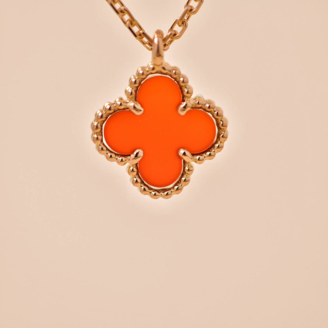 Preowned VCA Sweet Alhambra Carnelian 18K Rose Gold Pendant Necklace