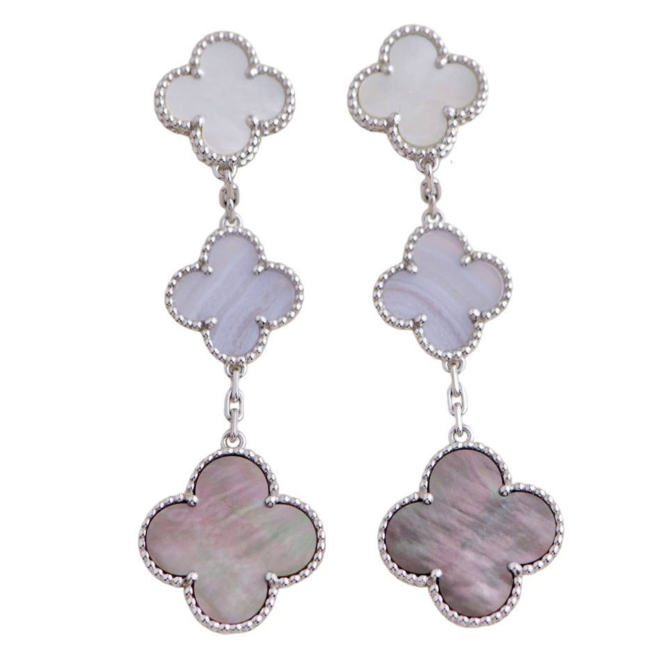 Van Cleef & Arpels Magic Mother of Pearl and Chalcedony 3 Motif Earrings