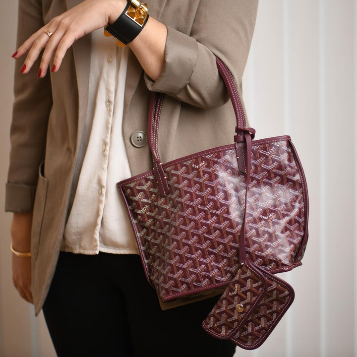 Goyard Anjou Leather Mini Burgundy Tote Bag