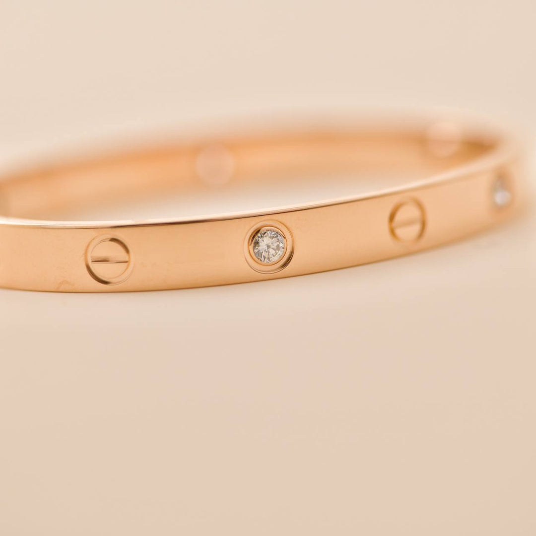 Cartier Love 4 Diamond 18K Rose Gold Bracelet Size 16