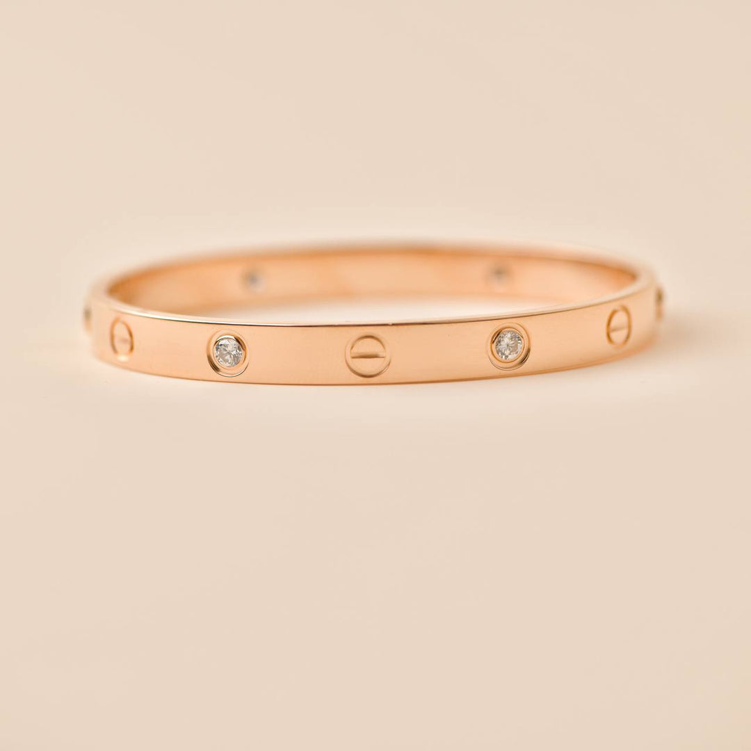 Cartier Love 4 Diamond 18K Rose Gold Bracelet Size 16