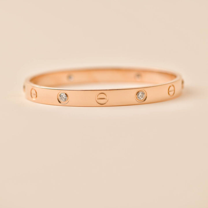 Cartier Love 4 Diamond 18K Rose Gold Bracelet Size 16