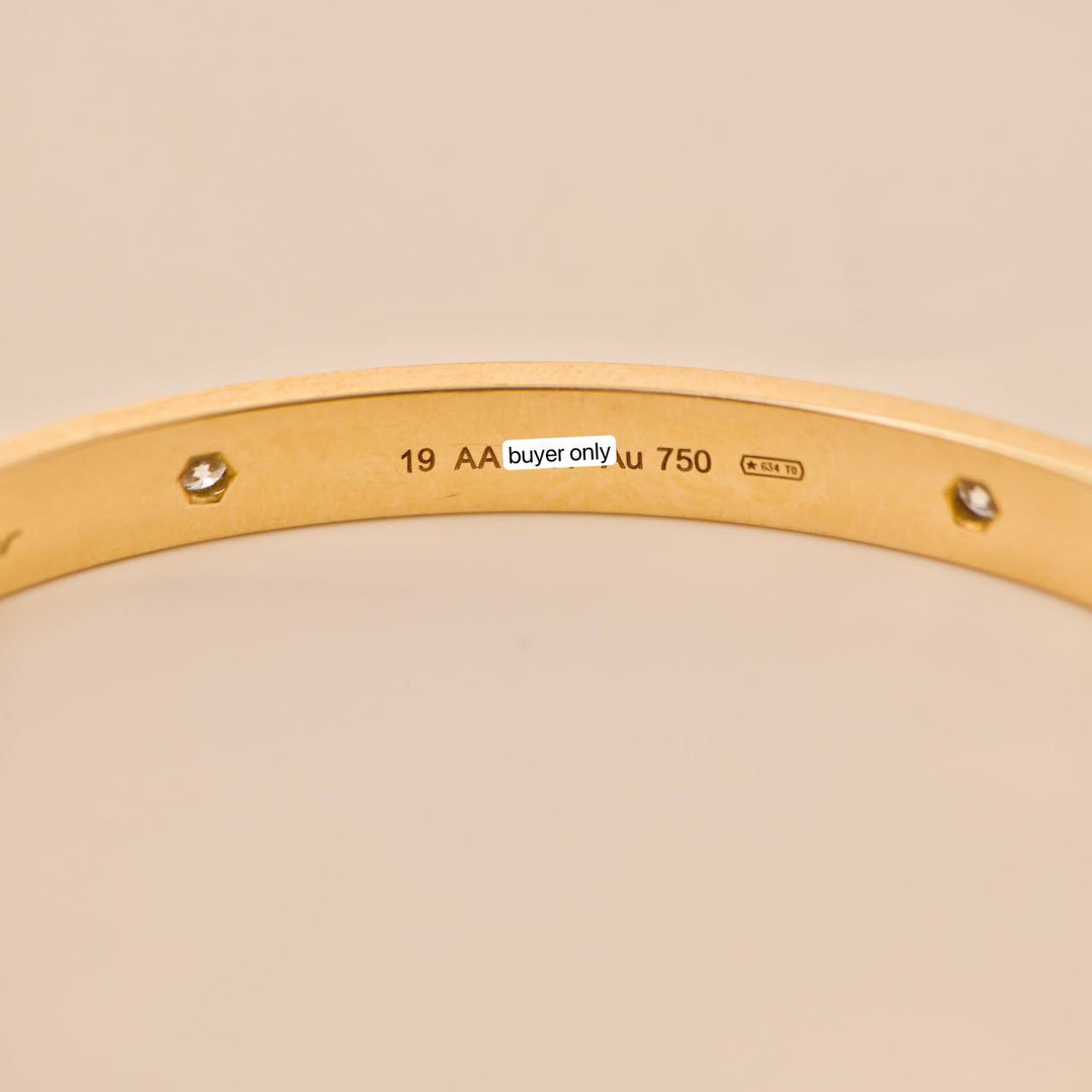 Cartier Love 4 Diamond 18K Yellow Gold Bracelet Size 19