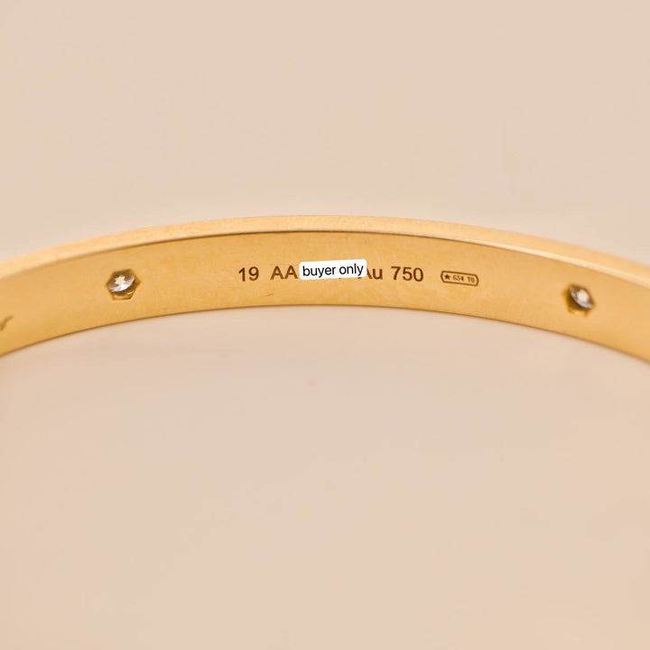 Cartier Love 4 Diamond 18K Yellow Gold Bracelet Size 19