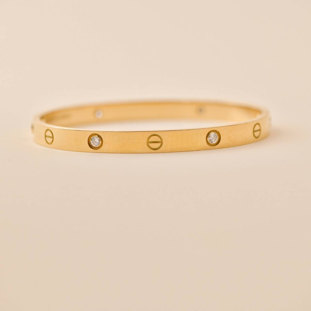 Cartier Love 4 Diamond 18K Yellow Gold Bracelet Size 19