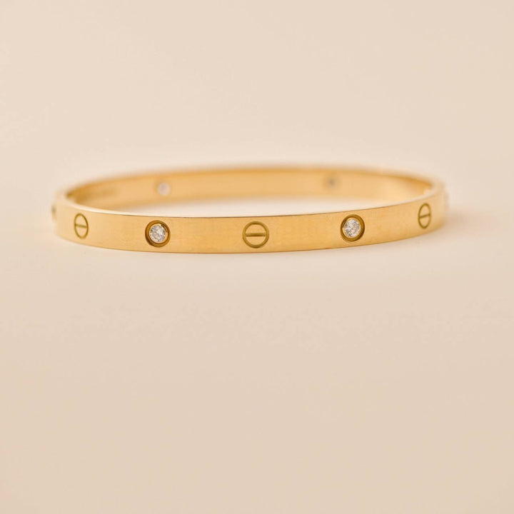 Cartier Love 4 Diamond 18K Yellow Gold Bracelet Size 19