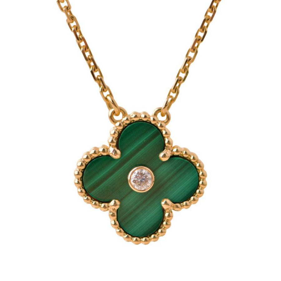 Preloved Van Cleef & Arpels Vintage Alhambra Malachite Diamond 2013 Holiday Pendant Necklace