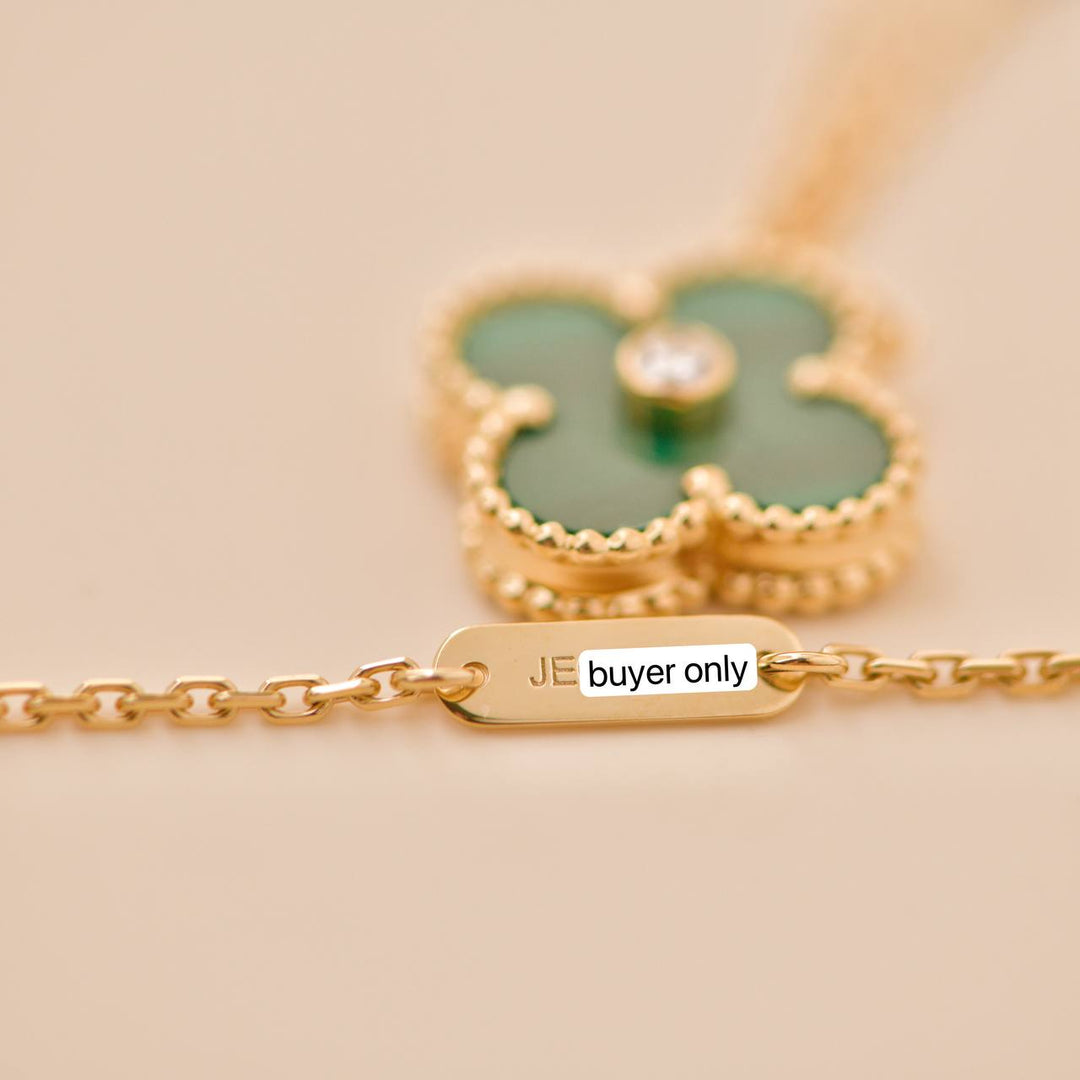 Second Hand Van Cleef Vintage Alhambra Malachite Diamond 2013 Holiday Pendant Necklace