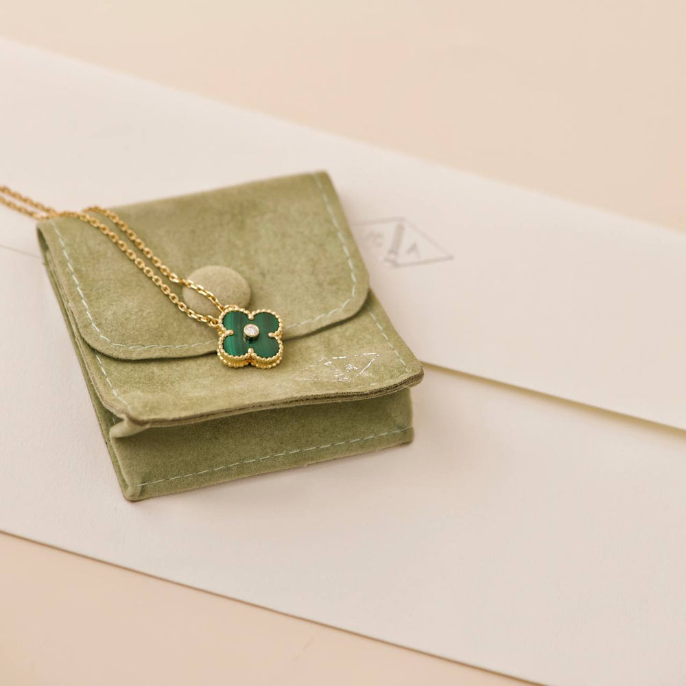 Preowned Van Cleef & Arpels Vintage Alhambra Malachite Diamond 2013 Holiday Pendant Necklace