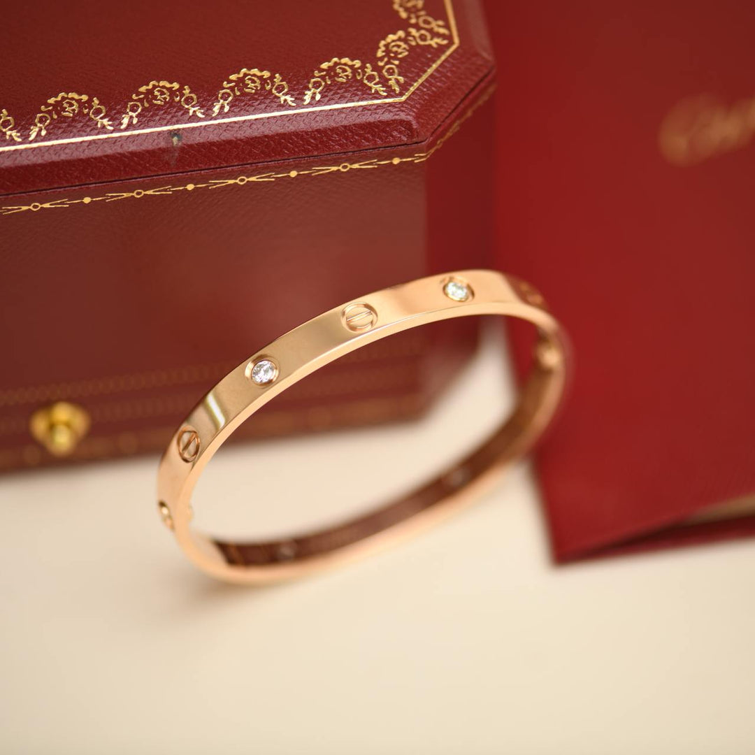 Cartier Love 4 Diamond 18K Rose Gold Bracelet Size 16