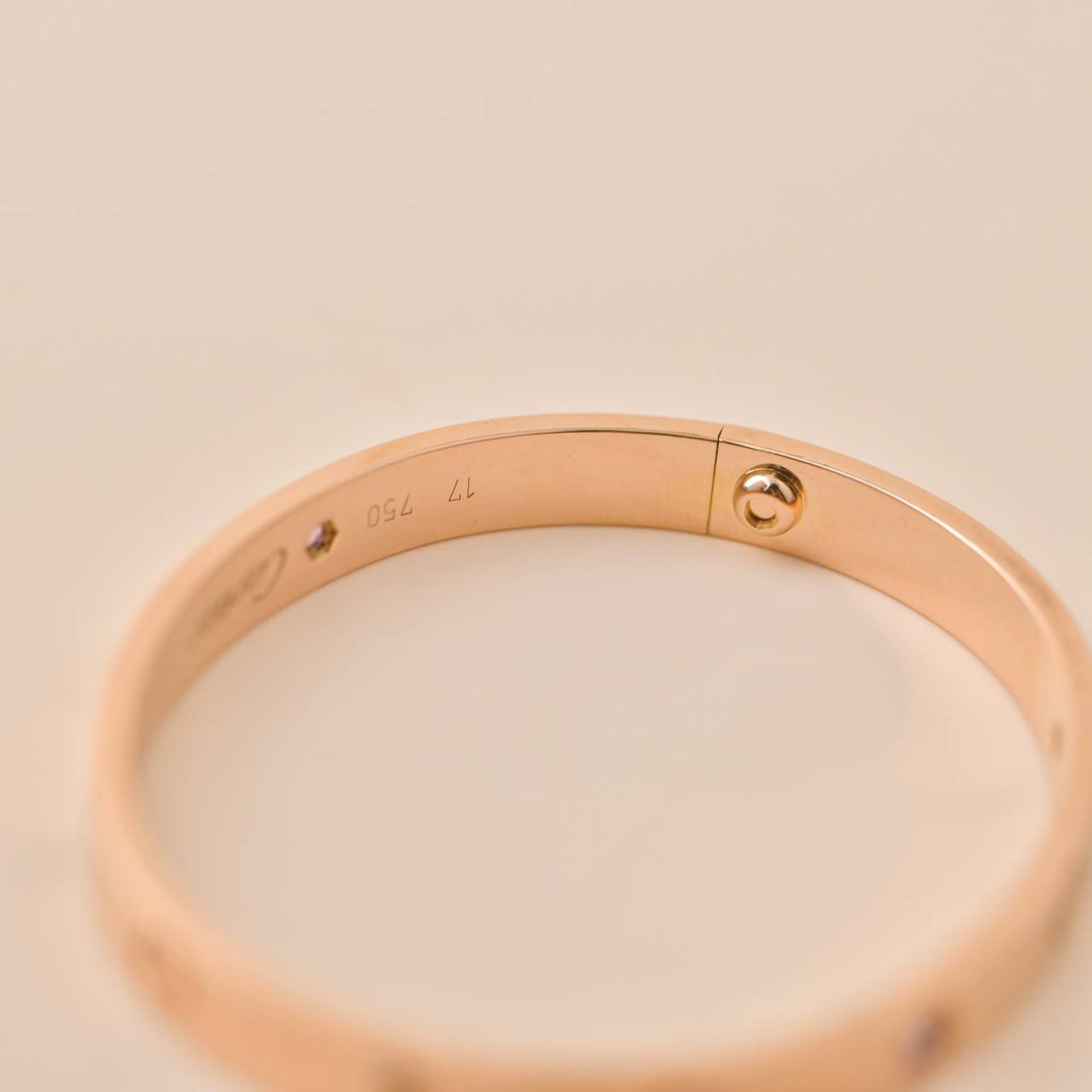 Cartier Love 4 Pink Sapphire 18K Rose Gold Bracelet Size 17