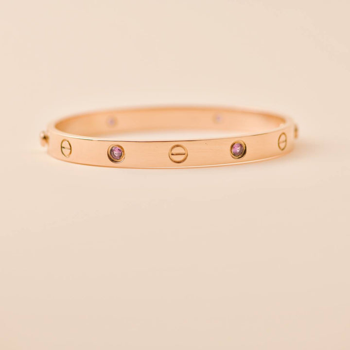 Cartier Love 4 Pink Sapphire 18K Rose Gold Bracelet Size 17