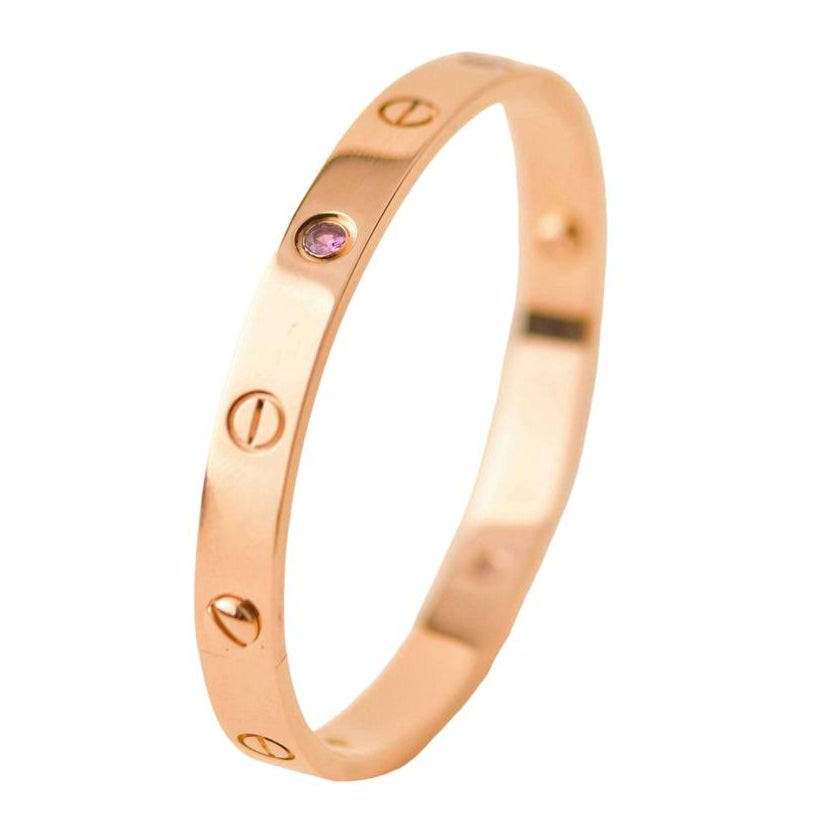 Cartier Love 4 Pink Sapphire 18K Rose Gold Bracelet Size 17