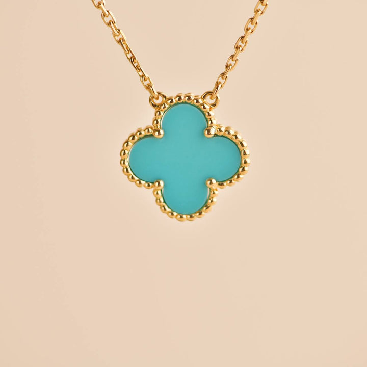 Preloved Van Cleef Vintage Alhambra Turquoise 18K Yellow Gold Pendant Necklace