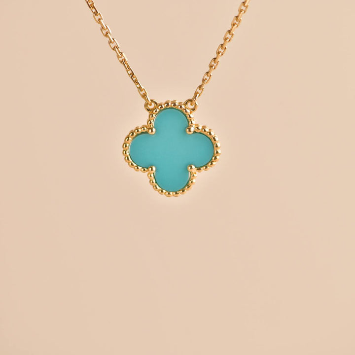 Second Hand Van Cleef & Arpels Vintage Alhambra Turquoise 18K Yellow Gold Pendant Necklace