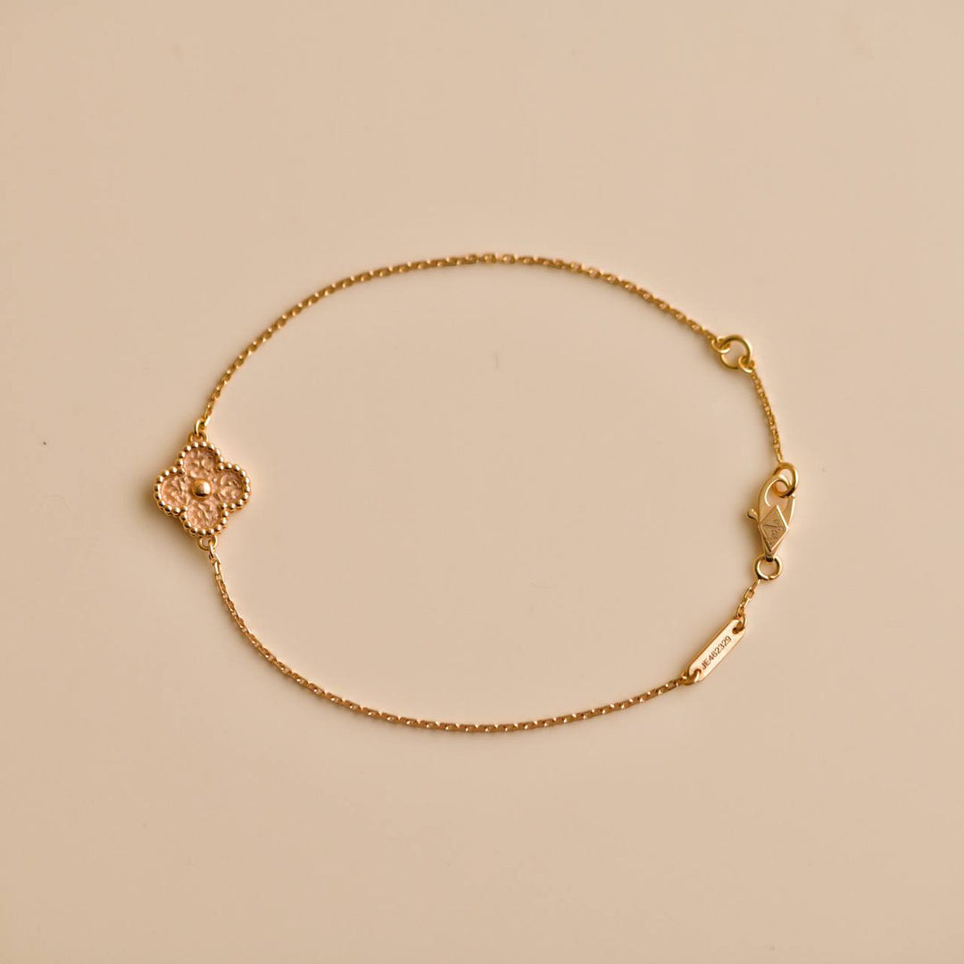 Second Hand Van Cleef & Arpels Sweet Alhambra 18K Hammered Rose Gold Motif Bracelet