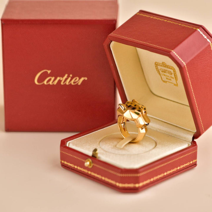 Second Hand Cartier Panthère de Cartier 18k Yellow Gold Garnet Onyx Ring Size 57