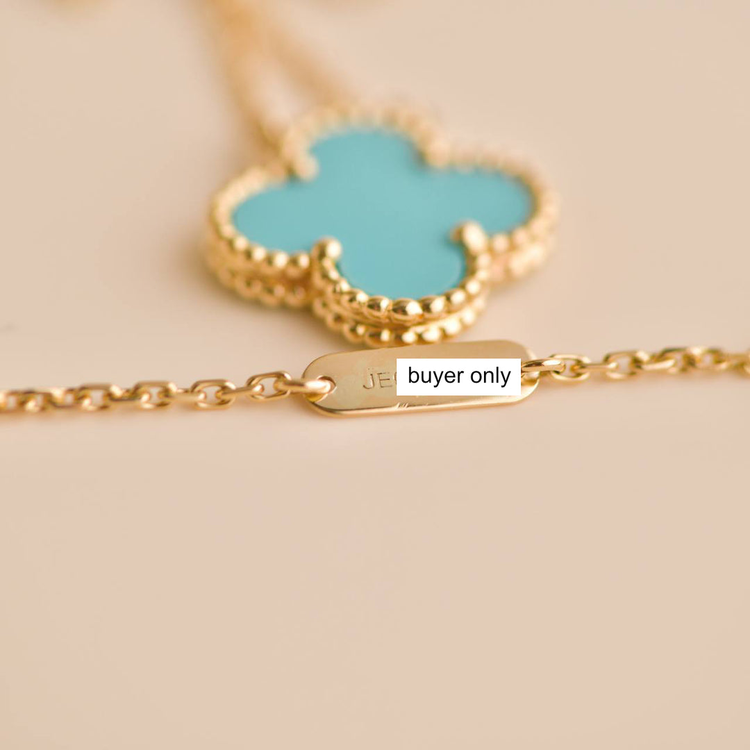 Second Hand Van Cleef Vintage Alhambra Turquoise 18K Yellow Gold Necklace