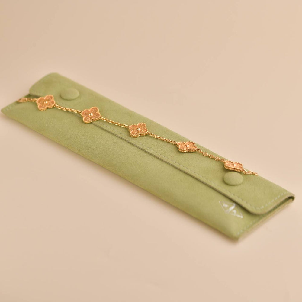 Preowned Van Cleef & Arpels Vintage Alhambra 5 Motif Hammered 18K Rose Gold Bracelet