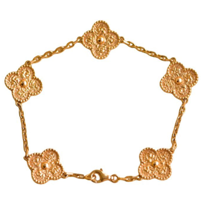 Preloved Van Cleef & Arpels Vintage Alhambra 5 Motif Hammered 18K Rose Gold Bracelet