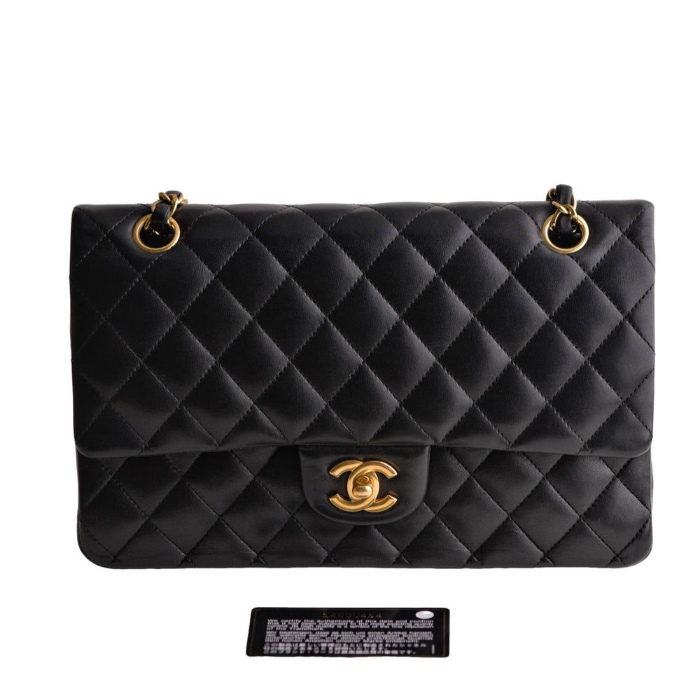 Preowned Chanel Lambskin Black Quilted Medium Classic Double Flap Bag