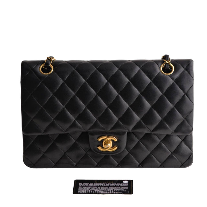 Preowned Chanel Lambskin Black Quilted Medium Classic Double Flap Bag