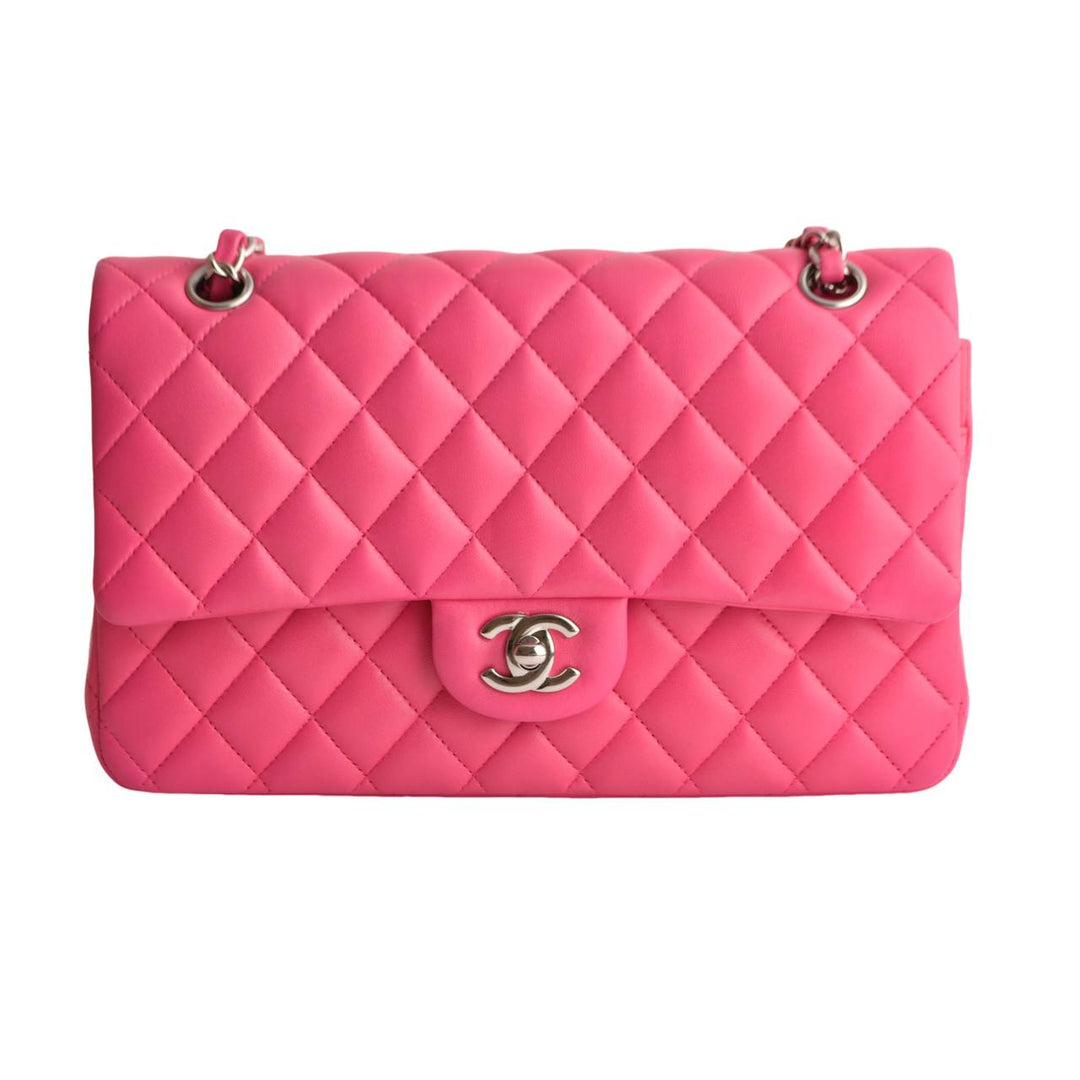 Chanel Lambskin Hot Pink Quilted Medium Classic Double Flap Bag