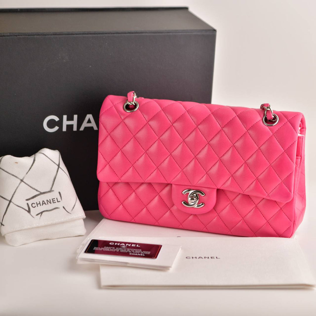 Chanel Lambskin Hot Pink Quilted Medium Classic Double Flap Bag