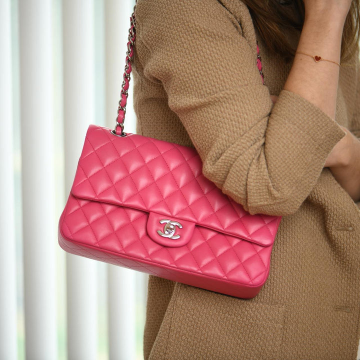 Chanel Lambskin Hot Pink Quilted Medium Classic Double Flap Bag