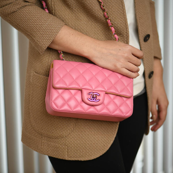 Second Hand Chanel Quilted Pink Lambskin Single Flap Mini Bag