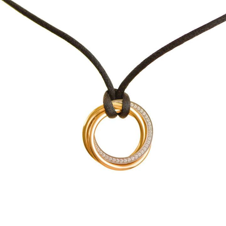 Preloved Cartier Trinity Diamond 18K Yellow Rose White Gold Pendant Cord Necklace