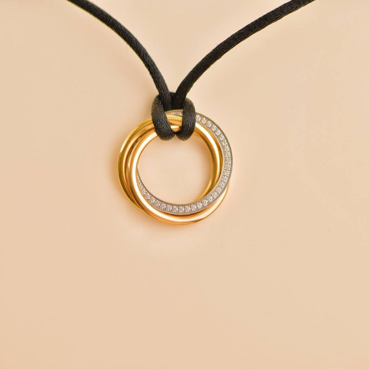 Second Hand Cartier Trinity Diamond 18K Yellow Rose White Gold Pendant Cord Necklace
