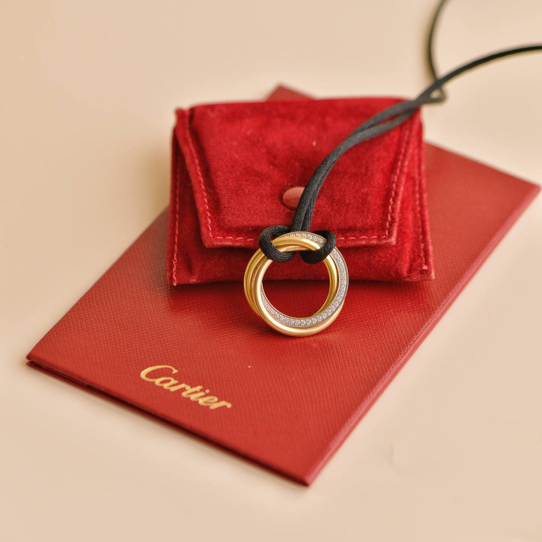 Second Hand Cartier Trinity Diamond 18K Yellow Rose White Gold Necklace