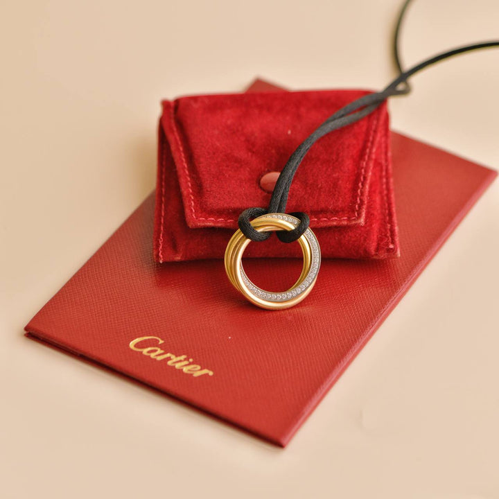 Second Hand Cartier Trinity Diamond 18K Yellow Rose White Gold Necklace