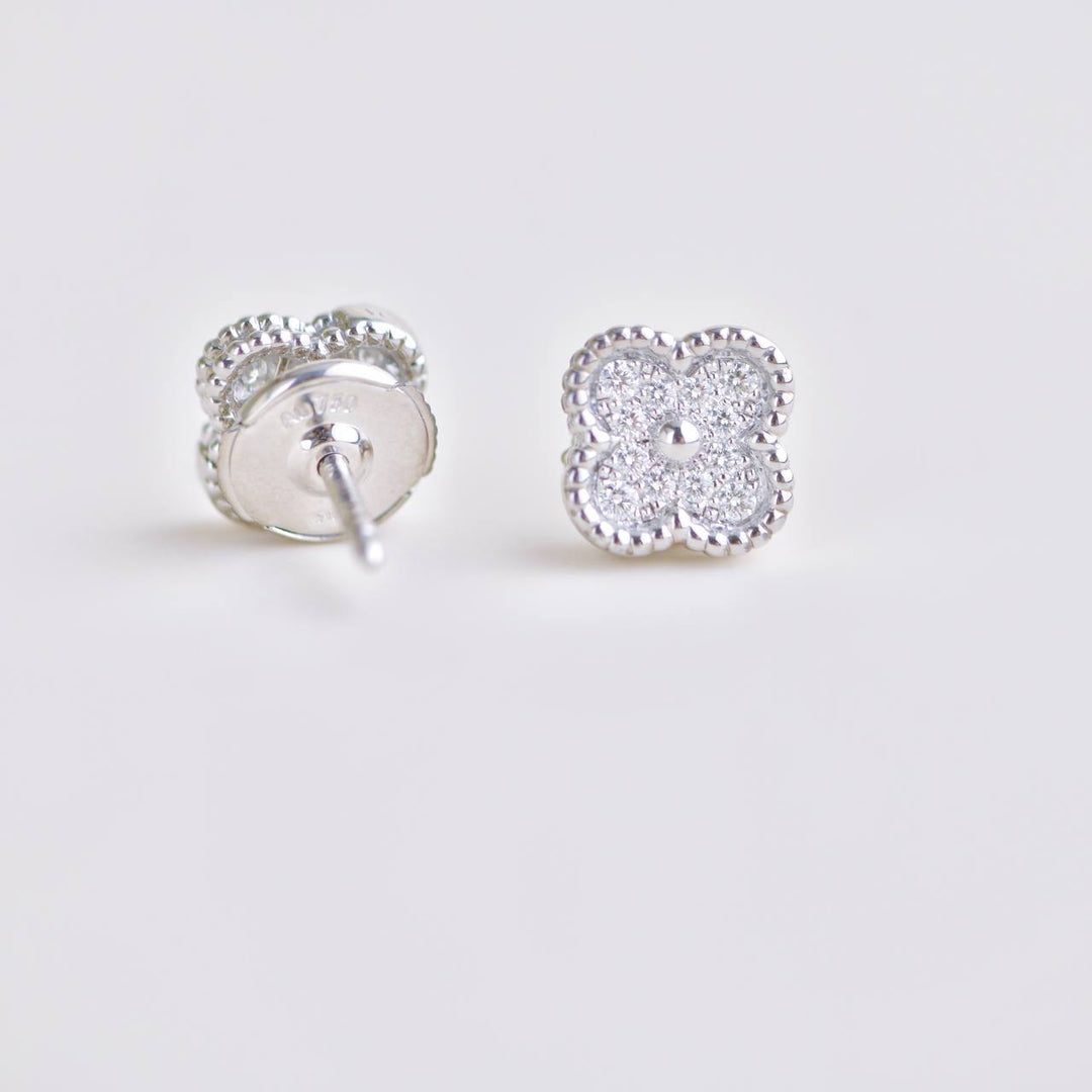 Preowned Van Cleef Sweet Alhambra Diamond 18k White Gold Earrings