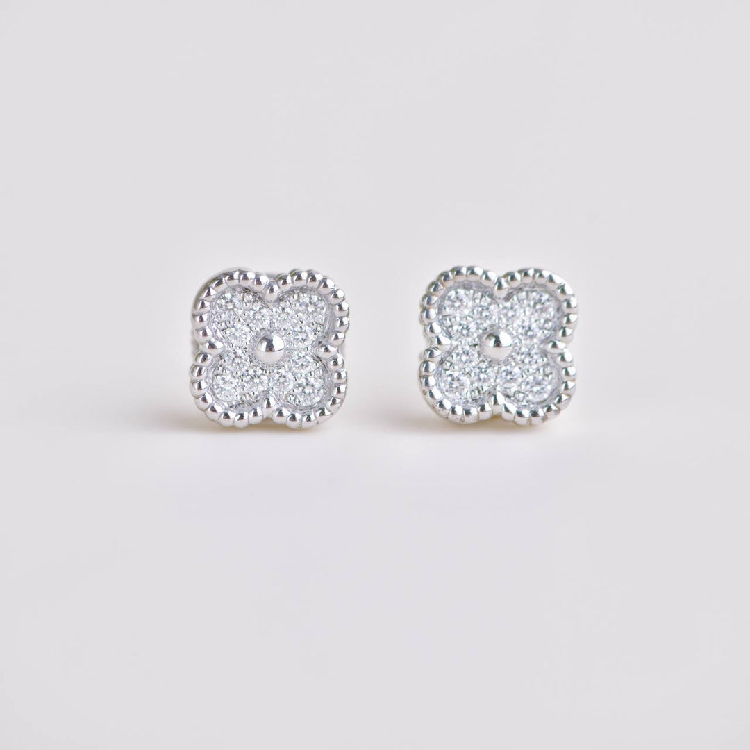 Second Hand Van Cleef & Arpels Sweet Alhambra Diamond 18k White Gold Earrings