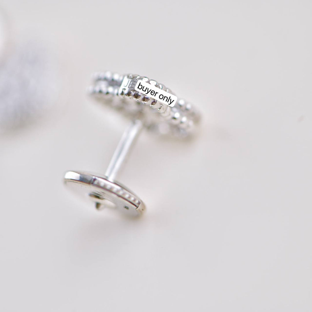 Second Hand Van Cleef Sweet Alhambra Diamond 18k White Gold Earrings
