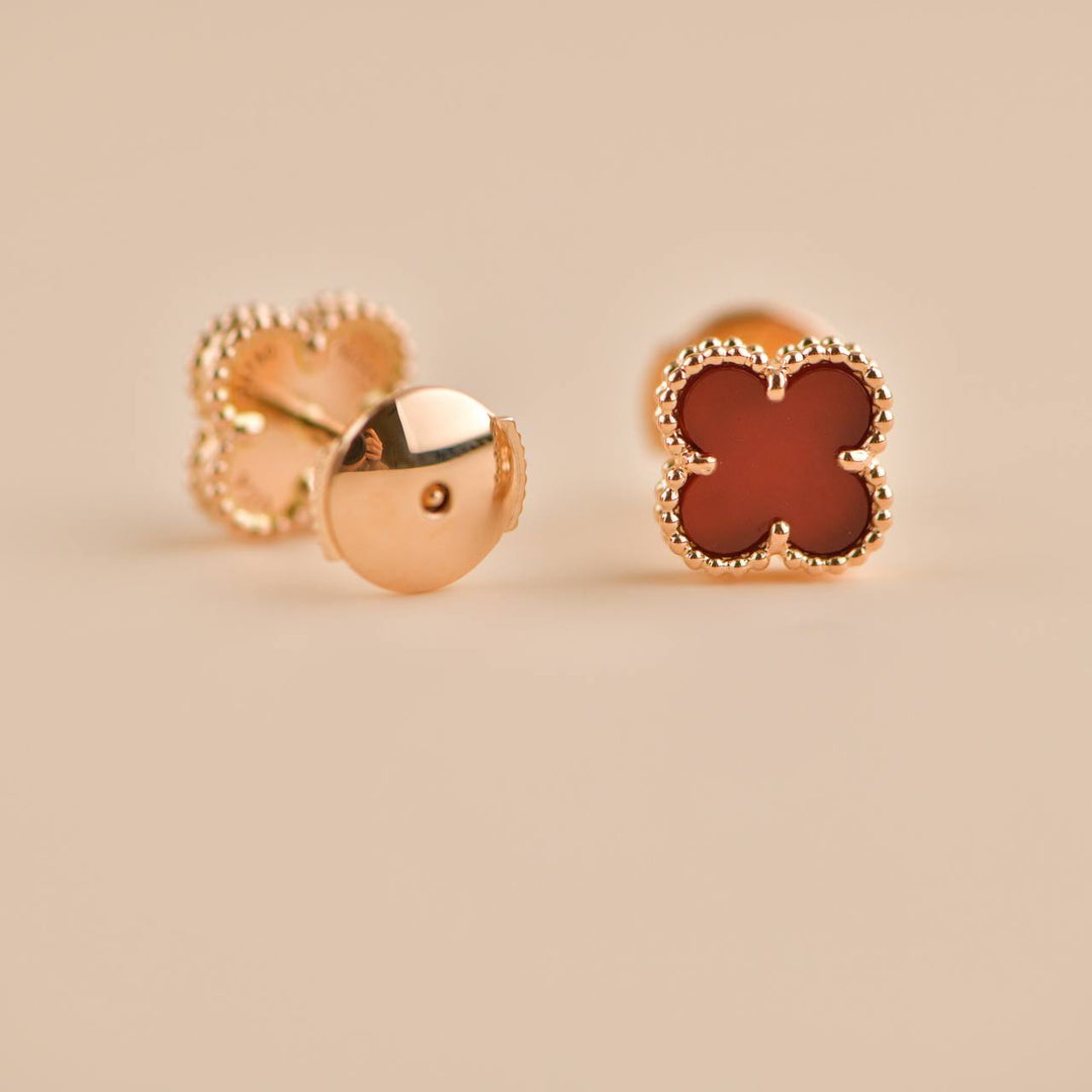 Preowned Van Cleef Sweet Alhambra Carnelian 18K Rose Gold Earstuds