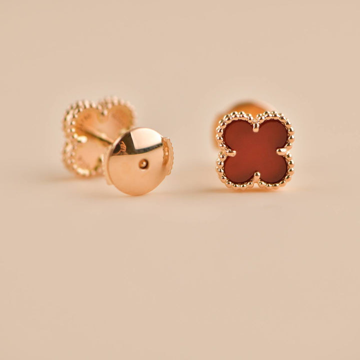 Preowned Van Cleef Sweet Alhambra Carnelian 18K Rose Gold Earstuds