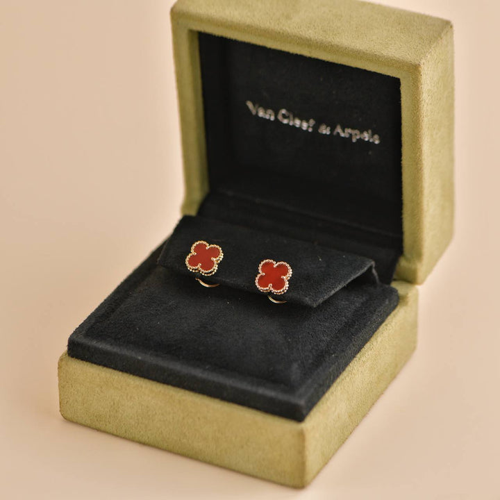 Preowned Van Cleef & Arpels Sweet Alhambra Carnelian 18K Rose Gold Earstuds